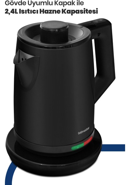 Akasya Siyah Xl 2200 Watt Patentli Damlatmayan Tasarımı Paslanmaz Çelik Çay Makinesi ve Su Isıtıcısı