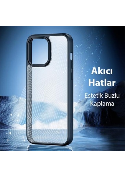 Darbe Emici Solmaz Parmak Izi Bırakmaz Hidrofobik Lens Korumalı Apple iPhone 15 Pro Max Kılıf Buzlu Kılıf