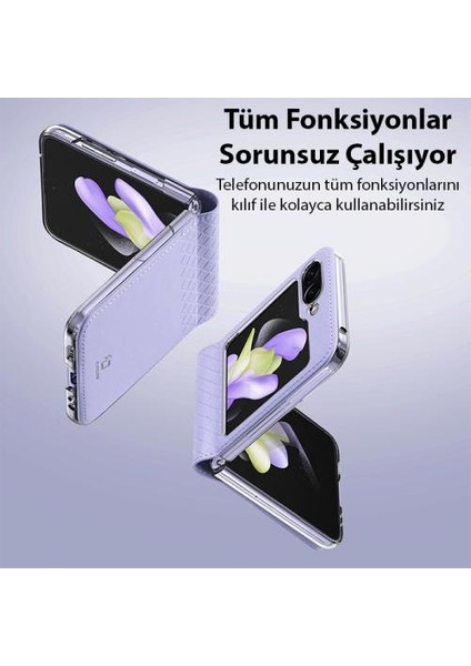 Premium Deri Full Koruma Kablosuz Şarj Uyumlu Samsung Galaxy Z Flip5 Kılıf Z Flip5 Kılıf