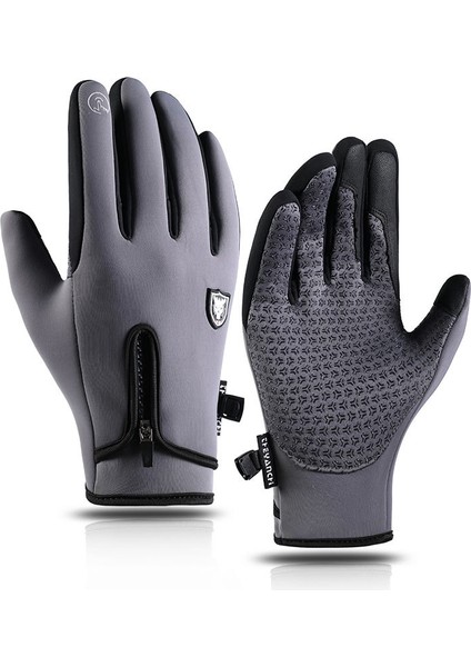 Erkek Kış Fermuarlı Dokunmatik Ekran Su Geçirmez Bisiklet ve Polar Kayak Eldivenleri (Yurt Dışından)