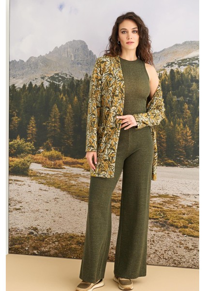 Kadın Yaprak Desenli 3'lü Kışlık Takım 23148
