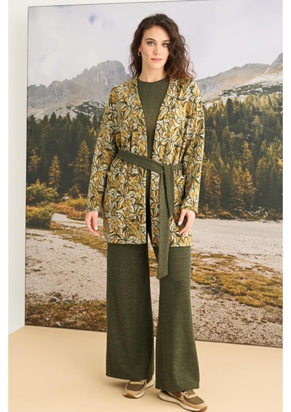 Kadın Yaprak Desenli 3'lü Kışlık Takım 23148 indirimleri