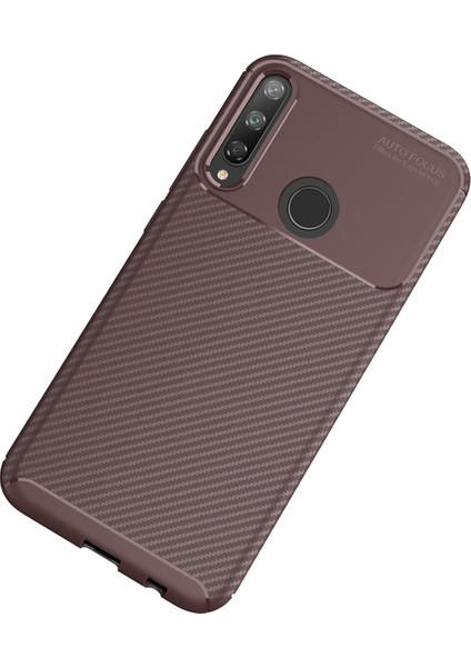 Huawei P40 Lite E Kılıf Focus Karbon Silikon - Kahverengi 277097