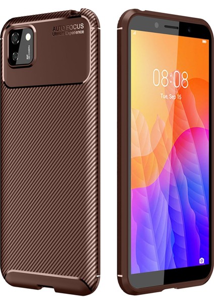 Huawei Y5P Kılıf Focus Karbon Silikon - Kahverengi 277097