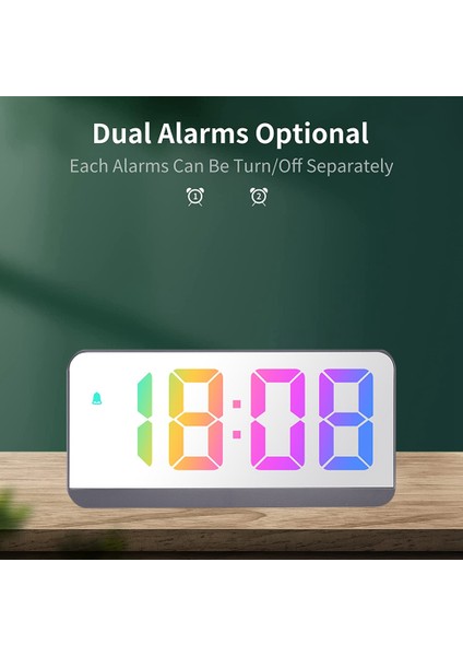 Dijital Çalar Saat Ses Kontrolü Teperature Tarih Erteleme Gece Modu Masa Saati 12/24H Gece Fonksiyonu LED Saat, Beyaz (Yurt Dışından)