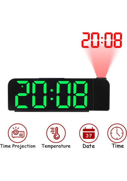 180° Dönüşlü Projeksiyon Çalar Saat 12/24H LED Dijital Saat USB Şarjlı Tavan Projektörü Çalar Saat (Yeşil) (Yurt Dışından)