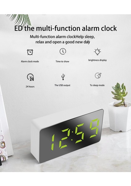 Mini Masa Çalar Saat Dijital Ayna LED Sıcaklık USB Başucu Masa Seyahat Saatleri Yatak Odası Oturma Ev Dekor Için, Yeşil (Yurt Dışından)