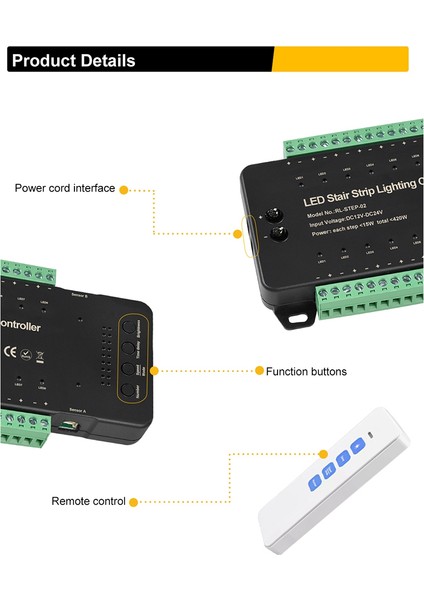 Merdiven LED Hareket Sensörü Denetleyici DC12V 24 V 16 Kanal Kapalı Pır Gece Lambası Merdivenler Için Dimmer Esnek Şerit (D) (Yurt Dışından)