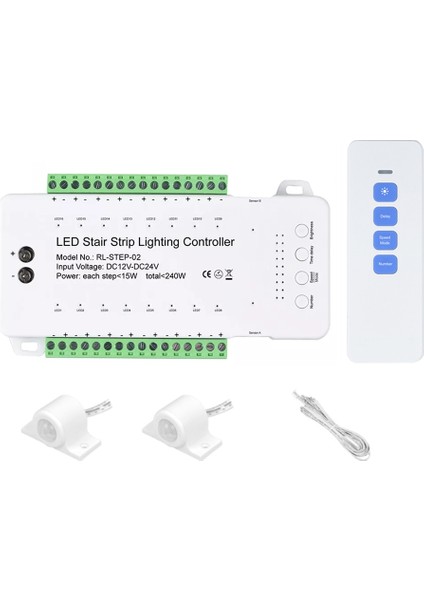 Merdiven LED Hareket Sensörü Denetleyici DC12V 24 V 16 Kanal Kapalı Pır Gece Lambası Merdivenler Için Dimmer Esnek Şerit (D) (Yurt Dışından)