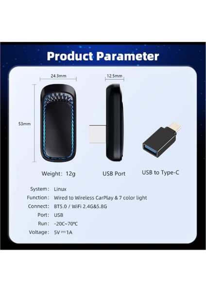 Rgb Renkli Kablosuz Carplay Dongle Mini Kutu Tak ve Çalıştır Carplay Için Kablolu Bluetooth Wifi Bağlantısı (Usb) (Yurt Dışından)