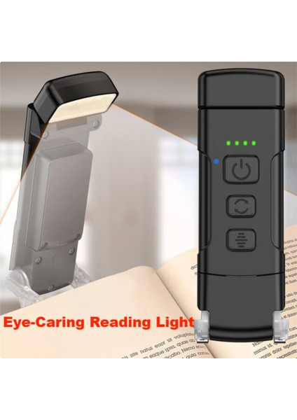 Zamanlayıcılı Kitap Işığı USB Şarj Edilebilir Okuma Işığı Klipsli Okuma Lambası Yer Ayracı Gece Lambası Kitap Lambası 5 Parlaklık-Siyah (Yurt Dışından)