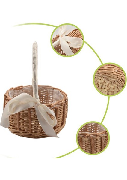 2 Adet Dokuma Rattan Depolama Sepeti Çiçek Kız El Sepeti Yay ile El Yapımı, Küçük (Yurt Dışından)
