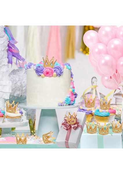 10 Adet Altın Kek Topper Minik Bebek Küçük Rhinestone Taç Çiçek Düzenlemeleri Için Duş Doğum Günü Düğün Dekor (Yurt Dışından)