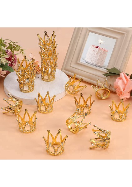 10 Adet Altın Kek Topper Minik Bebek Küçük Rhinestone Taç Çiçek Düzenlemeleri Için Duş Doğum Günü Düğün Dekor (Yurt Dışından)