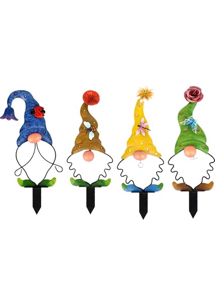 Bahçe Gnome Bahis Dekorasyon Metal Yard Sanat Açık Çim Veranda Yolu Için Heykel Dekor (4 Parça) (Yurt Dışından)