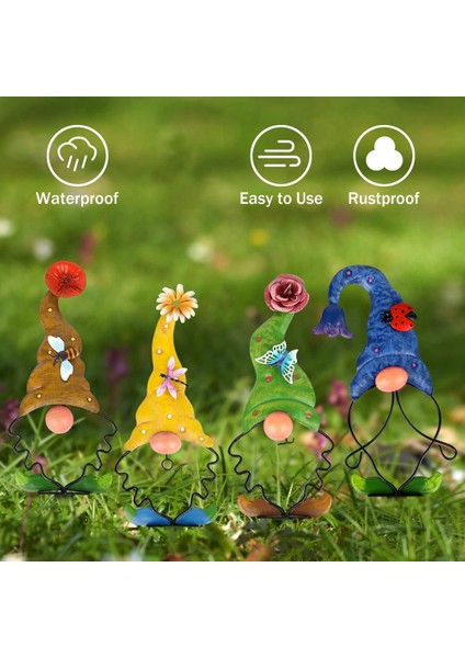 Bahçe Gnome Bahis Dekorasyon Metal Yard Sanat Açık Çim Veranda Yolu Için Heykel Dekor (4 Parça) (Yurt Dışından) modelleri