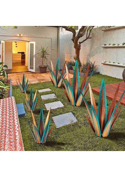 Rustik Heykel, Açık Veranda Yard Için Rustik Metal Agave Bitkiler, Ev Dekorasyonu El Boyalı 27CM (Yurt Dışından)