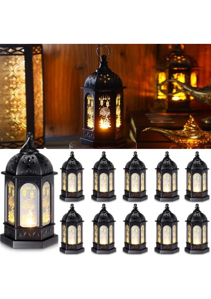 6pcs Mini Ramazan Mum Mübarek Fener LED Eid Mubarak Fener Ay Yıldız Işıkları Centerpiece Dekor (Yurt Dışından)