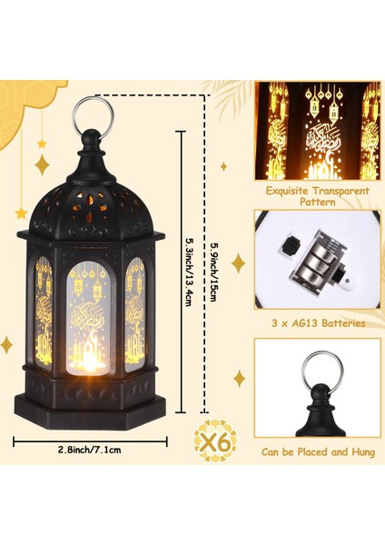 6pcs Mini Ramazan Mum Mübarek Fener LED Eid Mubarak Fener Ay Yıldız Işıkları Centerpiece Dekor (Yurt Dışından)