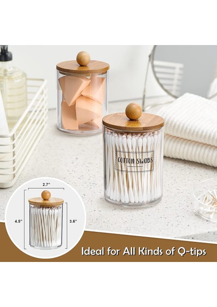 Qtip Tutucu, Banyo Organizatör Aksesuarları Saklama Kapları Pamuk Topu, Diş Ipi Için Bambu Kapaklı Şeffaf Plastik Kavanoz (Yurt Dışından) fiyatları
