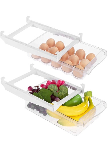 2 Paket Buzdolabı Organizatörü, Dışarı Çekilebilen Buzdolabı Çekmecesi Organizatörü, Buzdolabı Saklama Kutusu, Şeffaf Konteyner Yiyecek Içecekleri Yumurta Meyve. (Yurt Dışından)