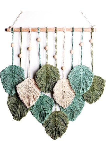 Tüy Duvar Asılı Boho Duvar Dekoru, El Yapımı Iplik Dokuma Duvar Sanatı Yaprak Goblen Kreş Yatak Odası Oturma Odası Için (Yurt Dışından)