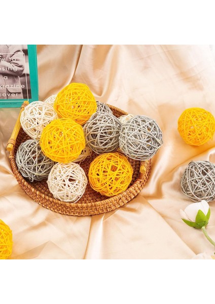 Kase Centerpiece Için Dekoratif Toplar, 16 Adet Rattan Toplar 2.8 Inç Sarı Hasır Toplar Dekoratif Küreler Küreler (Yurt Dışından) indirimleri