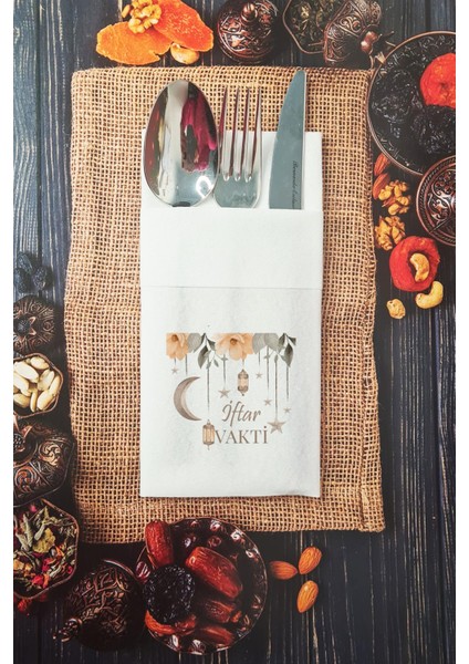 Kumaş Dokulu Iftar Vakti Ramazan Peçetesi Cepli Peçete 6 Adet