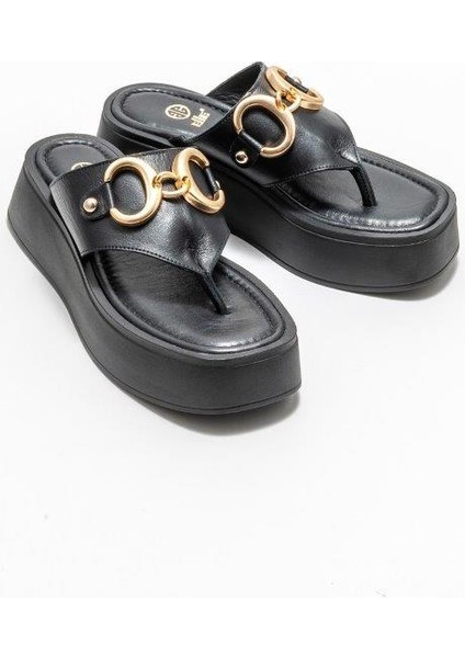 Siyah Deri Kadın Dolgu Topuk Terlik fiyatları