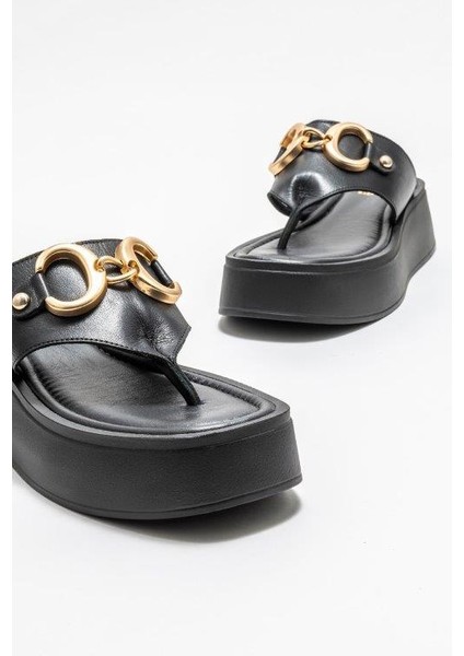 Siyah Deri Kadın Dolgu Topuk Terlik modelleri