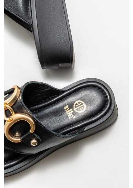 Siyah Deri Kadın Dolgu Topuk Terlik fırsatları