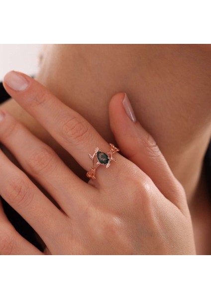 Moss Agate Altın Yüzük Rose fırsatları