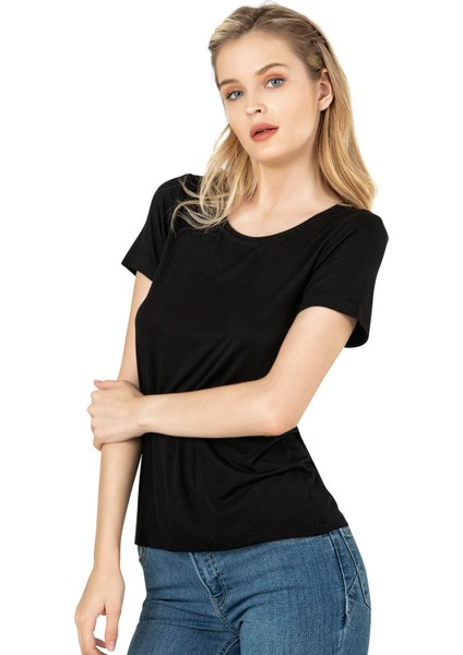 Özkan 26976 Kadın Viskon Kısa Kollu Yuvarlak Yaka T-Shirt fırsatları