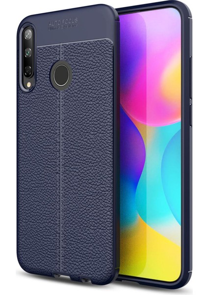 Huawei P40 Lite E Kılıf Focus Derili Silikon - Lacivert 277097