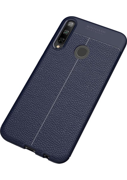 Huawei P40 Lite E Kılıf Focus Derili Silikon - Lacivert 277097