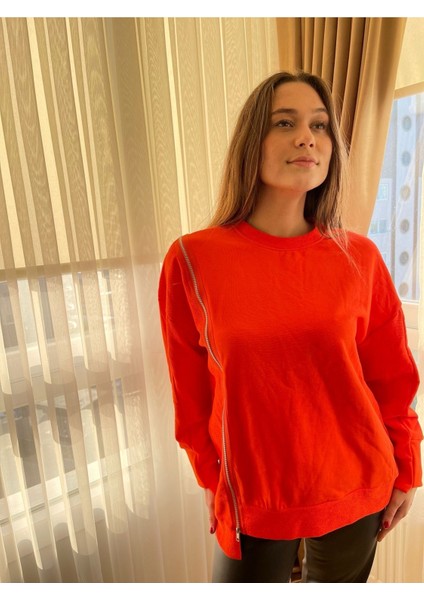 NN Design Turuncu Fermuar Detaylı Sweatshirt