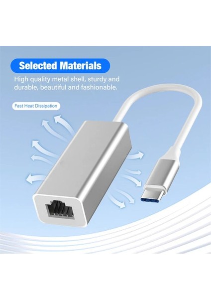 Gigabit Type-C To Ethernet RJ45 Çevirici Kablolu Internet Dönüştürücü 1000MBPS Macbook Ile Uyumlu Notebook Ile Uyumlu Alüminyum Kasa Tak Çalıştır Usb-C To Lan Adaptörü RJ45 Tip-C ZR117