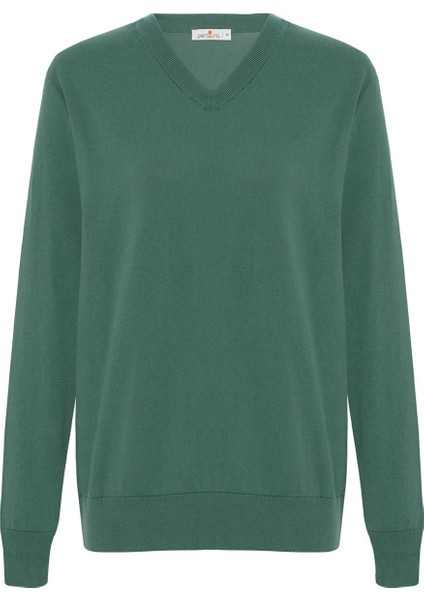 Mateo V Neck Pullover Yumuşak Tuşeli Mevsimlik Erkek Triko Kazak - Yeşil