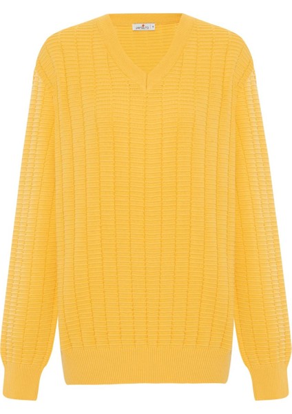Zacha 'v Neck' Neck Pullover Üç Boyut Çizgili Mevsimlik Erkek Triko Kazak - Sarı