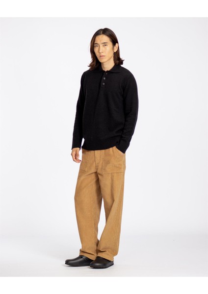 Far Afield Kıer Knıtted Polo Polo Yaka Standart Kesim Yün Karışım Erkek Triko Kazak - Siyah