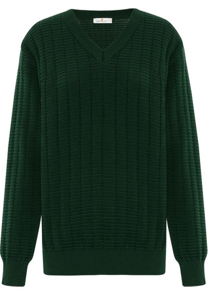 Zacha 'v Neck' Neck Pullover Üç Boyut Çizgili Mevsimlik Erkek Triko Kazak - Yeşil