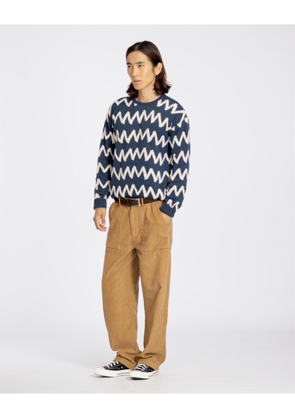 Far Afield Drop Shoulder Knıt - Zıg Bisiklet Yaka Standart Kesim Zigzag Desen Erkek Triko Kazak - Lacivert