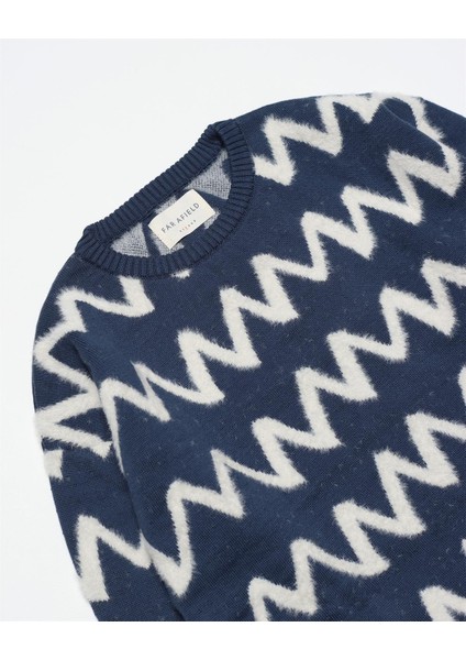 Far Afield Drop Shoulder Knıt - Zıg Bisiklet Yaka Standart Kesim Zigzag Desen Erkek Triko Kazak - Lacivert modelleri