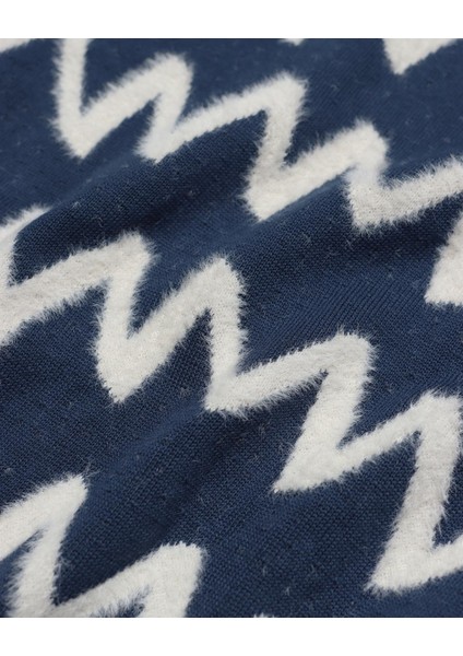 Far Afield Drop Shoulder Knıt - Zıg Bisiklet Yaka Standart Kesim Zigzag Desen Erkek Triko Kazak - Lacivert fırsatları