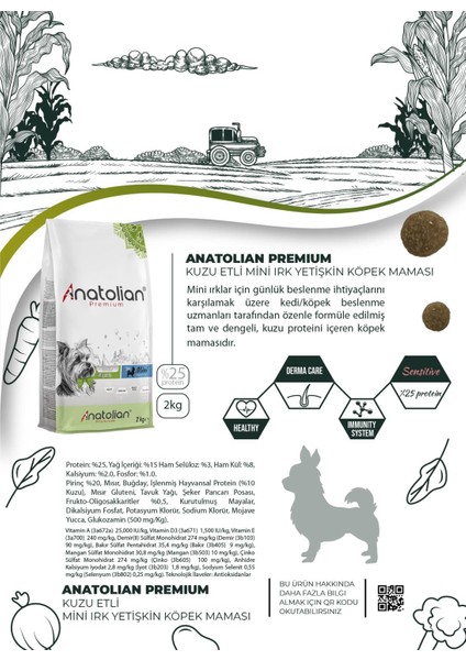 Anatolian Premium Mini Adult Lamb Kuzulu Yetişkin Küçük Irk Köpek Maması 4 kg