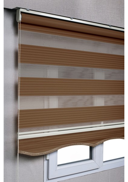Etekli Koyu Kahve Pileli Zebra Stor Kaliteli Güneşlik Perdeler
