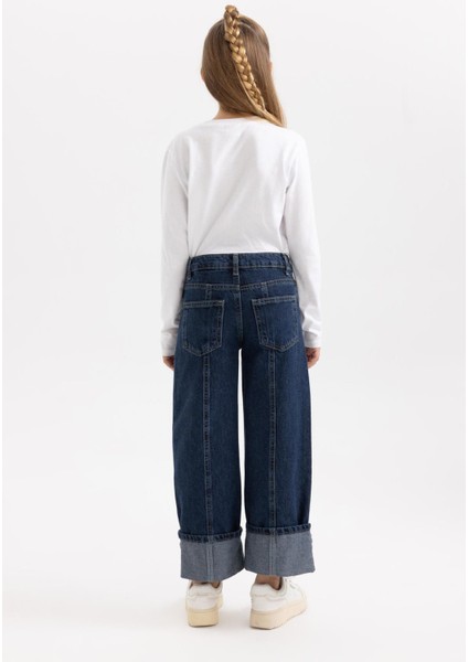 Kız Çocuk Wide Leg Katlamalı Paça Jean Pantolon B2684A823WN