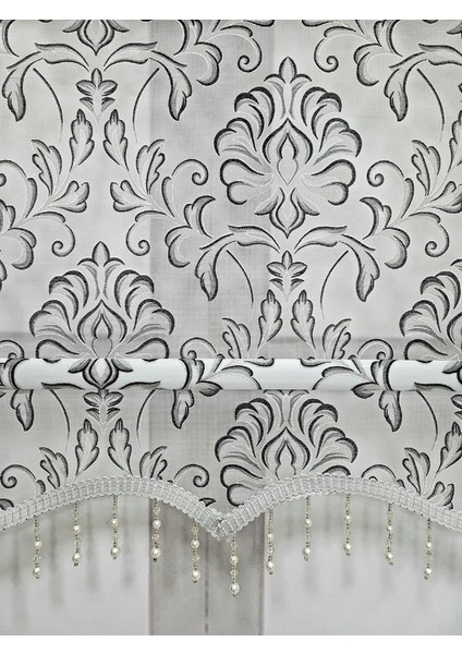 Desenli Boncuklu Çift Mekanizmalı Tül Stor Perde Gri Tsr5006b fiyatları