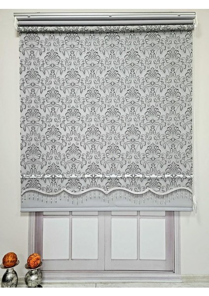 Desenli Boncuklu Çift Mekanizmalı Tül Stor Perde Gri Tsr5006b fırsatları