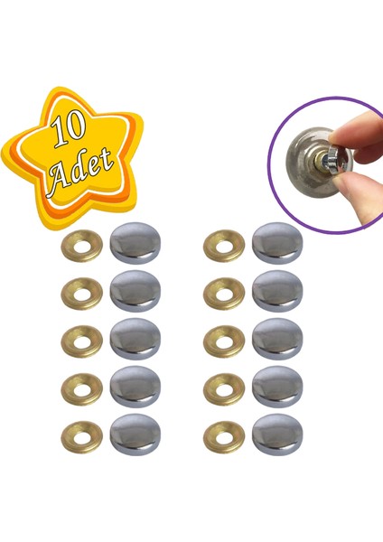 10 Adet Vida Kapatıcı Kapağı 20 mm Metal Vida Tapası Tıpası Dekoratif Vida Gizleyici Krom
